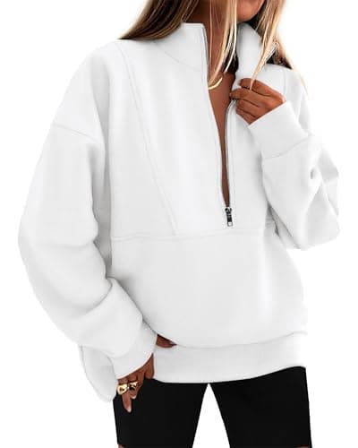 KIRUNDO Sweatshirt for Women 2026 Fall Half Zip Pullover Oversized Fleece Mock Neck Hoodies Fashion Outfits Winter Clothing(White, X-Large) - Image 1