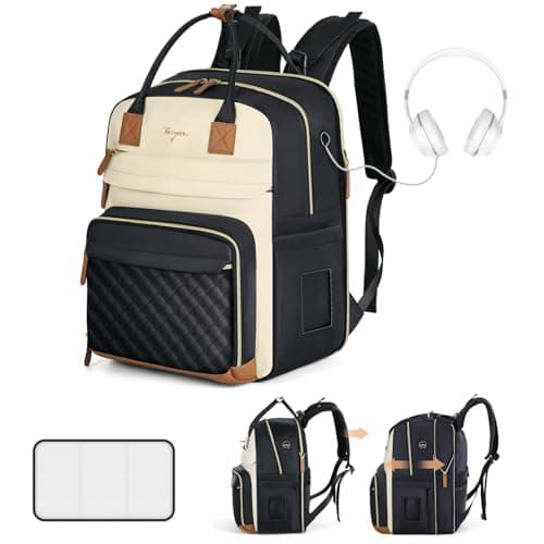 Tonyeee Diaper Bag Backpack - Extra Large Diaper Bag for 2 Kids Twin, Travel Baby Bags for Mom Dad 25-37L Expandable with Changing Pad Earphone Hole, Apricot Black - Image 1