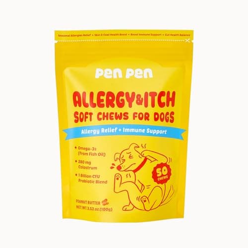 PENPEN Dog Allergy Relief Chews, Dog Itching Skin Relief, Omega 3 for Dogs Itch Supplement, Relieve Seasonal Allergy, Provide Immune Support (Peanut Butter Chews, 50ct)