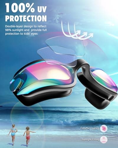 Aegend Swim Goggles for Kids 3-14 – Anti-Fog Comfort Fit for Swim Lessons, Pool, Beach – Includes Case, Ear Plugs & Nose Clip - Thumbnail 4