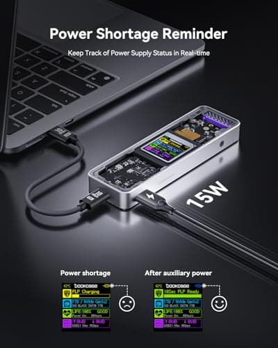 DOCKCASE Explorer Edition M.2 NVMe SSD Enclosure,Support 10s PLP Prevents Write Data Loss,USB 3.2 Gen 2 Type-C (10 Gbps), fits NVMe PCIe,Size 2230/2242/2260/2280,Support M-Key B+M Key UASP (Silver) - Thumbnail 5