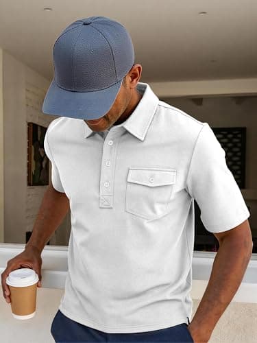 JEMLDL Mens Polo Shirts Short Sleeve Golf Tennis Shirt Quick Dry Collared Casual Work Tops with Pocket 4 Button Placket Tops White XL - Thumbnail 3