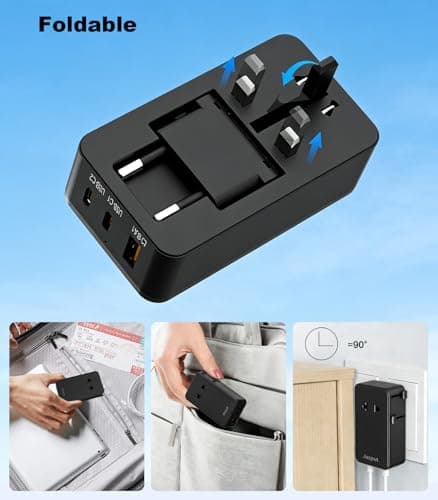 Jasput Universal Travel Adapter, 2026 Ultra-Slim Mini International Plug Adapter with 2 USB-C & 1 USB-A, PD 25W Fast Charging, 1 AC Outlet,Compatible with EU/UK/AU/Asia, Travel Essentials - Thumbnail 6
