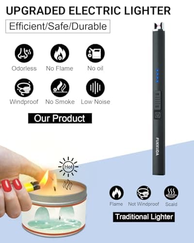 FUKKUDA Electric Arc Candle Lighter with Safety Switch - USB Rechargeable, Windproof & Flameless for Romantic Evenings, Valentine's Day Gift & Stocking Stuffer (Obsidian Black) - Thumbnail 2
