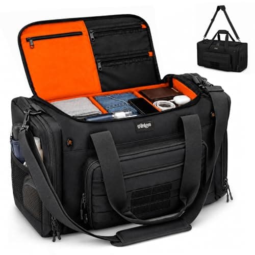 TRENLUVA Tactical Gym Bags for Men, Travel Duffle Bag with Dividers, Orange - Image 1