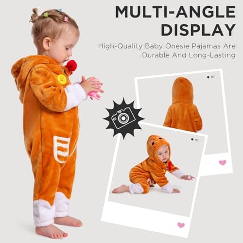 OLAOLA Baby Animal Costume Onesie, Unisex Toddler Gingerbread Romper, Plush Cosplay Dress Up Infant Outfits Christmas Halloween Costume - Thumbnail 4