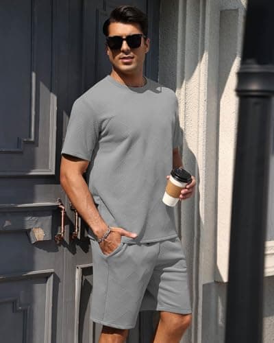 Aiyino Men’s 2-Piece T-Shirt & Shorts Set – Casual Track Suit for Summer - Thumbnail 2