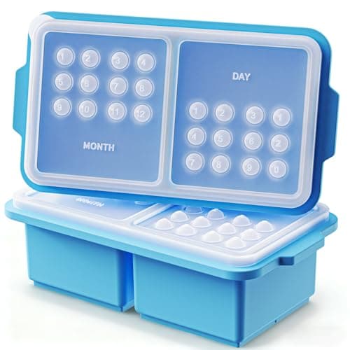 EuChoiz 2 Pack Silicone Freezer Tray Cubes 2 Cup with Date Mark Lids for Freezing Food Leftovers Sauces Portion and Lasagna Broth, Soup Freezer Molds for Meal Prepping Thick Enough - Image 1