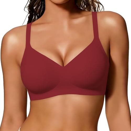 As Fairy Wireless Bras for Women T-Shirt Bra Seamless Comfort Bralettes with Soft Support & Lift for Everyday Wear Wine Red 32A - Image 1