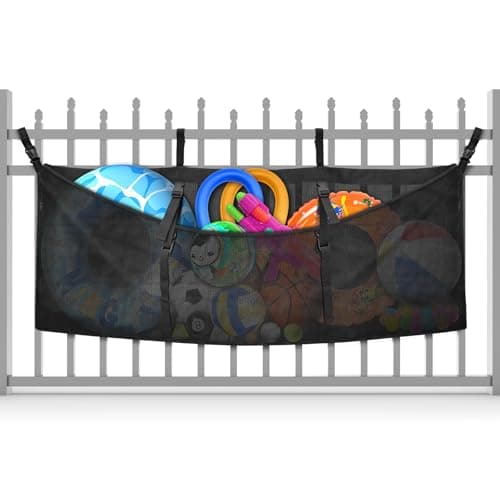 Pool Float Storage Bag, Extra Long 70" Foldable Hanging Organizer Mesh for Pool Side Fence, Adjustable Swimming Outdoor Toy Storage for Floats, Balls, Inflatable Toys & Accessories (70")