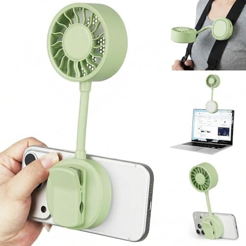 Magnetic Phone Clip Fan, Portable USB Rechargeable Personal Fan with 360° Flexible Gooseneck, 3 Speed Adjustable & Ultra-Wide Airflow, for iPhone, Stroller, Office, Desktop & Outdoor Travel (Green) - Image 1