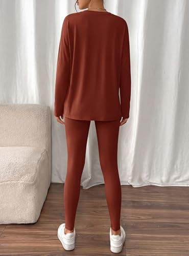 BTFBM Two Piece Sets for Women 2026 Casual Lounge Set Matching Oversized Shirts Leggings Workout Airport Travel Outfits(Brown, XX-Large) - Thumbnail 3