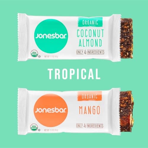 JONESBAR Organic Plant Based Protein Bars | Tropical Pack 24 Bars| Fruit & Nut Bar, Kosher, Gluten Free, Breakfast Bars, School Snacks, Vegan Snack & Healthy Snacks for Adults and Kids (Pack of 24) - Thumbnail 4