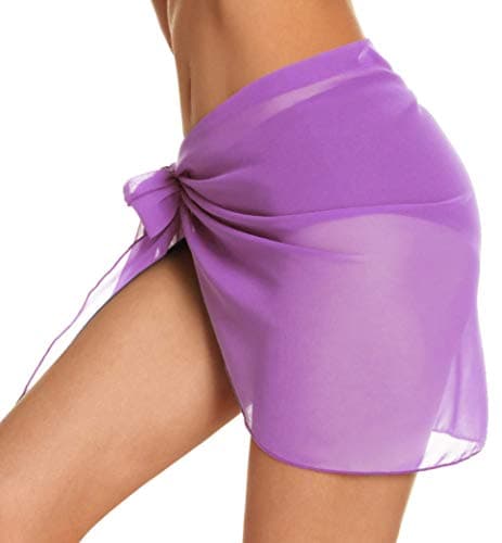 Swimsuit Coverups for Women Sarong Beach Bikini Wrap Sheer Short Skirt Chiffon Scarf for Swimwear (Light Purple,XL) - Thumbnail 6