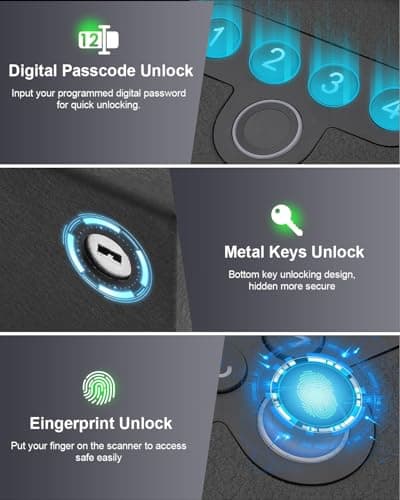 Biometric Pistol Gun Safe with Auto Sliding Door – 0.1s Quick Access Handgun Safe for Nightstand, Desk, Bedside, Truck – Fingerprint, PIN Code & Key Access Security Box - Thumbnail 5
