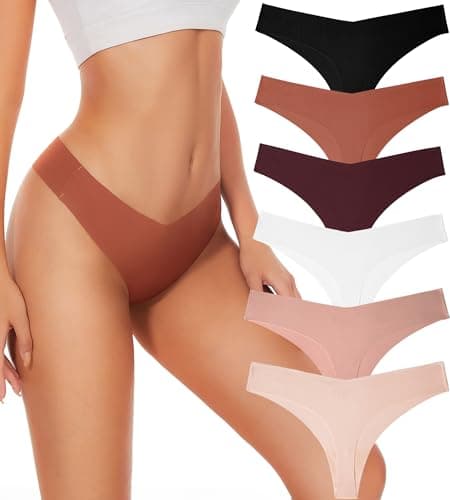 Hellopopgo Seamless Thongs For Women V-waisted No Show Thong Seamless Panties Breathable Comfortable Underwear Womens 6-Pack,XXL - Image 1