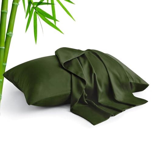 BEDELITE Standard Pillow Cases Set of 2, Rayon Derived from Bamboo, Cooling Pillow Cases for Hot Sleepers & Night Sweats, Breathable Silky Soft Envelope Pillowcases(Olive Green, 20"x26")