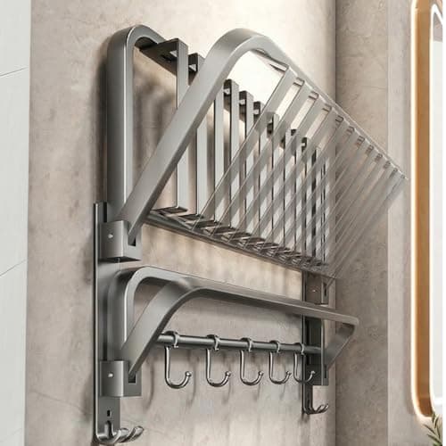 Lavstow 24 inch Towel Rack for Bathroom Wall Mounted, 2 Tier Foldable Bathroom Shelf with Tower Bars, Sturdy&Durable Aluminum Bath Towel Holder Lavatory Storage Organizer - Thumbnail 3