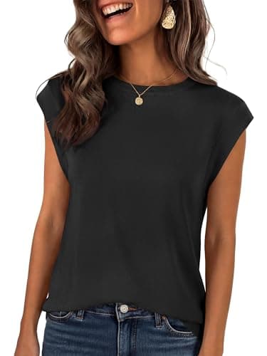 ANRABESS Women's Sweater Vest 2026 Summer Crew Neck Cap Sleeve Tank Tops Business Casual Lightweight Pullover Sweaters Shirts Black-XL - Image 1
