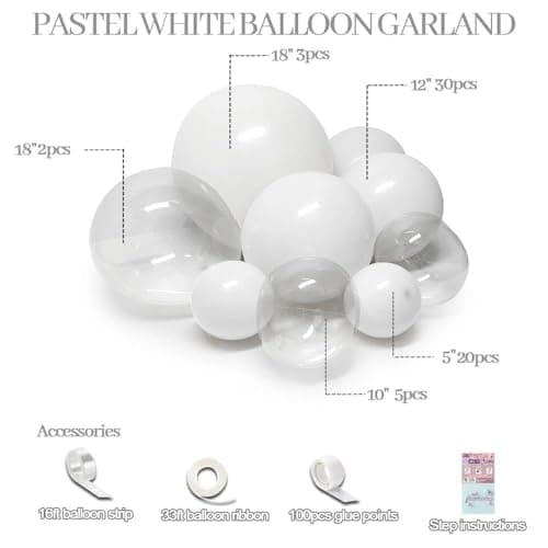 White Balloons Double Stuffed Pastel White Balloons Different Sizes Clear Bobo Balloon Garland Arch Kit 18/12/5 Inch for Birthday Baby Shower Bridal Wedding Graduation Party Decorations - Thumbnail 4