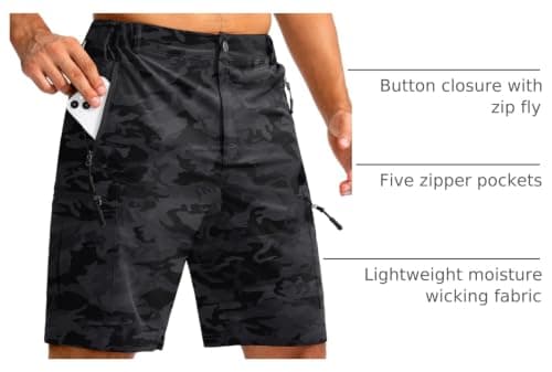 Pudolla Men's Hiking Cargo Shorts 9" Lightweight Outdoor Work Shorts for Men Travel Golf Camping Casual with 5 Zipper Pockets(Black Camo Medium) - Thumbnail 4