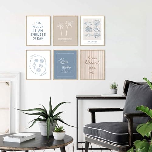 AHYARTLT 6Pcs Coastal Christian Wall Art Prints Seashell Bible Verse Posters Beachy Scripture Religious Wall Decor Pictures for Bedroom Living Room Home Decoration Unframed 12x16in - Thumbnail 5