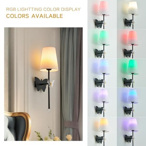 MHSNL Black Wall Lights Battery Operated Set of 2, Rechargeable Wall Lights with Butterfly, Battery Powered Sconces Indoor Wall Lamps for Bedroom Living Room Hallway Stairs Bathroom - Thumbnail 4
