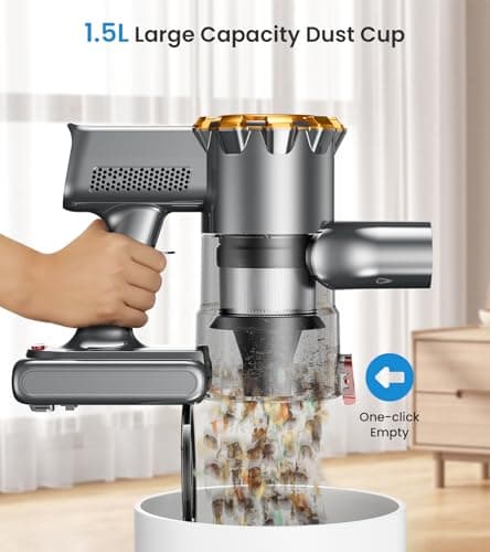 CHEBIO Cordless Vacuum Cleaner, 550W/45Kpa Vacuum Cleaners for Home with LED Display, Anti-Tangle&Wall Mount, 65Mins Wireless Vacuum, 8 in 1 Lightweight Stick Vacuum for Hard Floor/Carpet/Hair (Gold) - Thumbnail 6