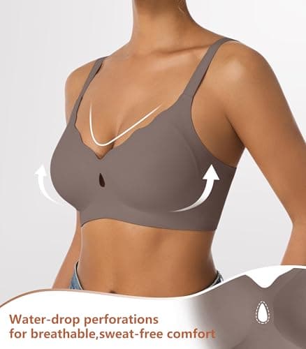 POSESHE Womens Comfortable Bras Sexy Wave Wireless Full Coverage Bralettes Seamless Tshirts Bras Push Up Bra Grey - Thumbnail 6