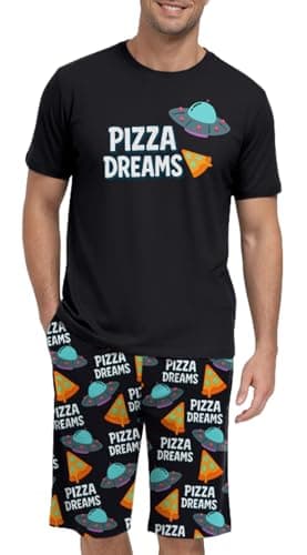 PrinStory Men's Pizza Dreams Pajama Set, Funny Pizza Graphic Tee and Printed Shorts, Novelty Sleepwear Loungewear Set for Home, Food Lover Gift, Navy S - Thumbnail 4