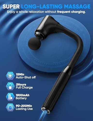 Massage Gun Deep Tissue - Back Massager for Pain Relief Deep Tissue with Extended Handle, 12MM Percussion Less-Shock Neck/Foot/Leg/Shoulder Massager, Infinitely Adjustable Speed & 4 Replaceable Heads - Thumbnail 4