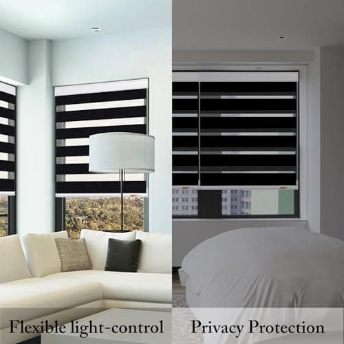 GHV Zebra Blinds for Windows Corded Blackout Dual Layer Privacy Shades Light Control for Day and Night Home Office (Black, 31 in (W) x 64 in (H)) - Thumbnail 5