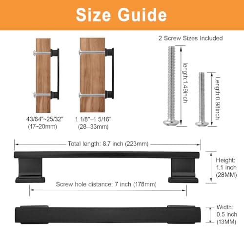VEHCIL 20 Pack Square Matte Black Cabinet Pulls, 7 Inch(178mm) Hole Centers Kitchen Cabinet Handles Drawer Pulls Kitchen Hardware for Cabinets,Cupboard Closet Bathroom Dresser, Solid Zinc Alloy - Thumbnail 5