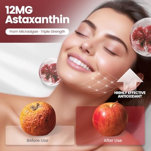 10 in 1 Astaxanthin 12mg Supplements, 4 Month Supply, Astaxantina Antioxidant from Fresh Haematococcus Pluvialis, Contains Lycopene, Grape Seed, Vitamin E, & More Supports Eye, Joints, Skin Health - Thumbnail 2