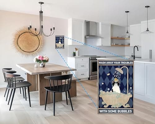Carastora Vintage Tin Sign – Funny Bathroom Wall Decor, "Wash Away Your Troubles with Some Bubbles", Cat Metal Poster for Home, Cafe, Office, 8x12 Inch - Thumbnail 3