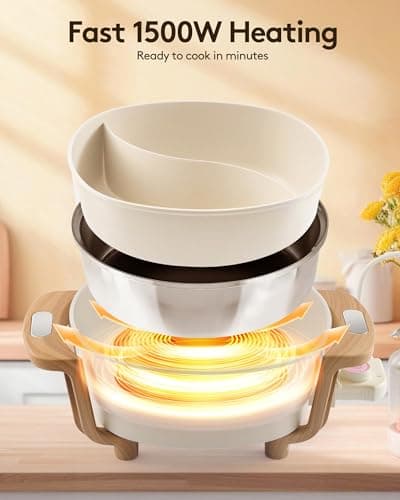 Hot Pot Electric Hot Pot with Divider, Large 6L Nonstick Dual-Sided Shabu Shabu Pot Dual-Flavor hotpot electric 1500W with Adjustable 5-Temperature Control ，Perfect for Family Dinners & Parties - Thumbnail 3