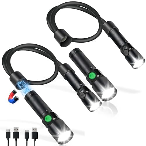 CLAKAP 2 Pack LED Neck Light Rechargeable, 1800 Lumens Bright Hands Free Neck Flashlight with Magnetic Base, Detachable Mechanic Work Light for Auto Repair, Walking, Camping