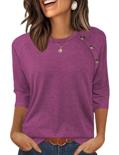 Bakoliza Summer Outfits for Women 3/4 Length Sleeve Tops Business Casual Outfits Crew Neck Shirts Basic Tees Red - Image 1