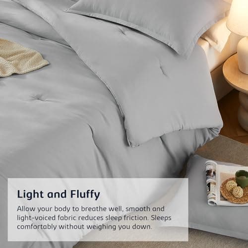 Quataly Queen Comforter Sets Lightgrey,3PCS Soft Lightweight Breathable Bedding Comforter Sets for All Season, Queen Size(90''×90'' Comforter & 2 Pillowcases) - Thumbnail 4