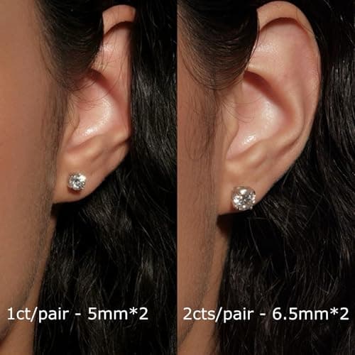 BLINGDIARY Moissanite Stud Earrings, 925 Sterling Silver 18K White Gold Plating Studs for Women Men, Wedding Jewelry Engagement Earrings (Four Prongs, 1cts/pair(5mm each stone)) - Thumbnail 3