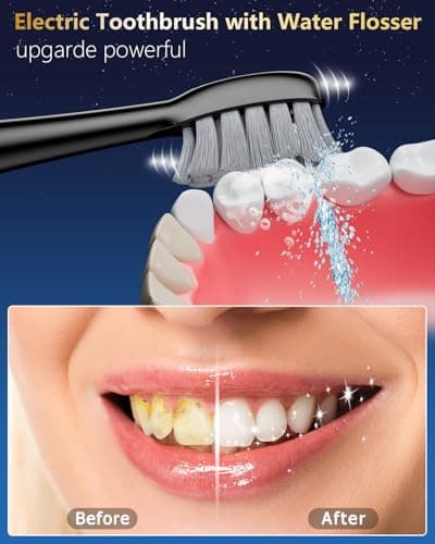 Electric Toothbrush with Water Flosser Combo, Professional Oral Care with 3 Brush Modes & 5 Water Pressure, Rechargeable Flossing Toothbrush for Adults Teeth Cleaning, Cordless for Home&Travel, Black - Thumbnail 3