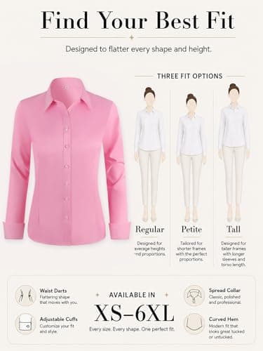 BBIBBI Button Down Shirts for Women Shirt Blouse Long Sleeve Up Womens Work Tops Blouses Outfits Office Business Casual Pink Size XS - Thumbnail 5
