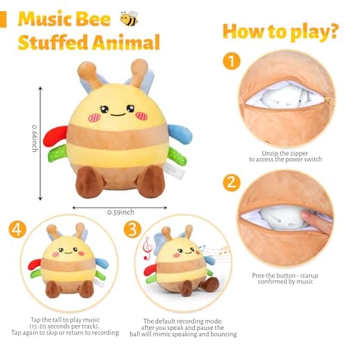 HonicWang Baby Toys 6-12 18 Months, Musical Crawling Baby Plush Toys for 3-18, Singing Recording Repeats What You Say, Tummy Time Infants Toys for Toddler 1 2 3 Year Old Boy Girl Birthday Gift Easter - Thumbnail 5
