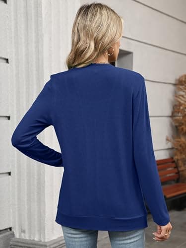 Heymoments Lightweight Cardigans for Women Royal Blue Large Open Front Long Sleeve Summer Sweaters Loose V Neck Ladies Shrugs Causal Girls Bolero Soft Spring Fall Winter Tops Knitted Coat - Thumbnail 4