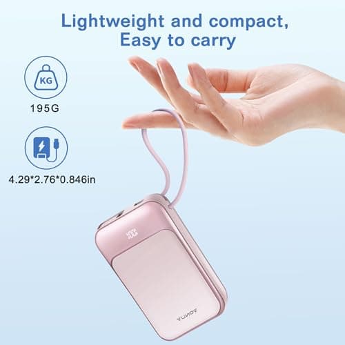 Magnetic Power Bank 10000mAh, Wireless Portable Charger with 15W Max Fast Charging & Built-in USB-C Cable, 22.5W PD LED Display Battery Pack Compatible with iPhone 17/16/15, Samsung Galaxy(pink) - Thumbnail 4