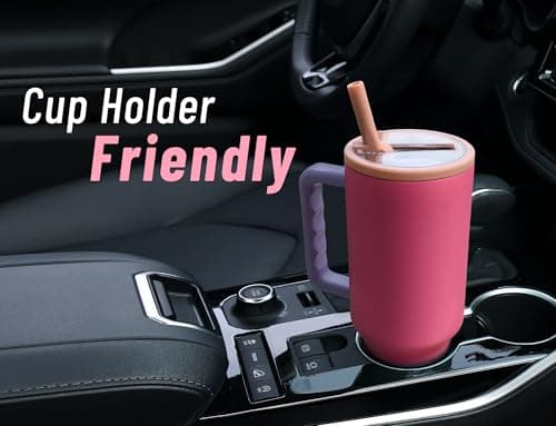 DLOCCOLD 40 oz Tumbler with Handle and Flip Straw, Leak Resistant Leak-Proof Tumbler with Lid and Straw, Insulated Stainless Steel Travel Mug, Keeps Cold or Hot, Car Cupholder Friendly, Hot Cherry - Thumbnail 3