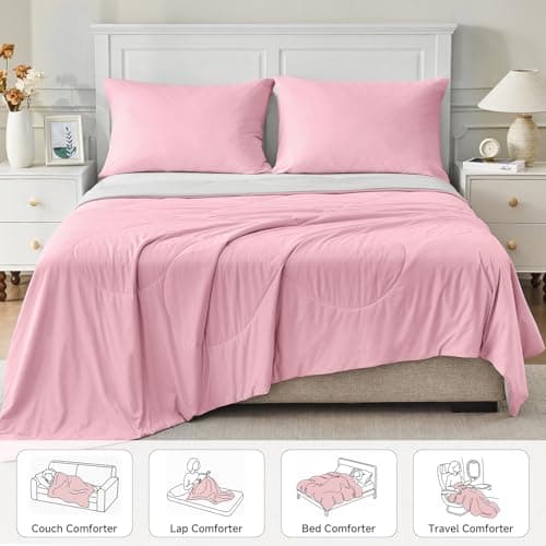 HOMFINE Cooling Comforter for Hot Sleepers - Both Sides Q-Max>0.45 Arc-Chill Cooling Fiber for All-Season, Breathable Soft Keep Cool Summer Blanket for Bed Couch Sofa, Pink, King - Thumbnail 6