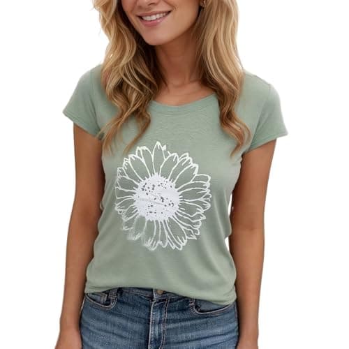 Women's Floral T-Shirts Graphic Loose Tees Sunflower Graphic Summer Short Sleeve Boho Casual Tops - Image 1