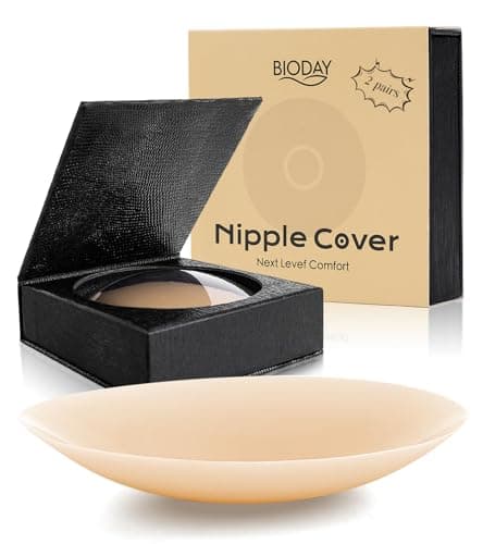 Seamless Invisible Nipple Covers for Women, 2 Pairs Reusable Ultra-thin Sticky Silicone Pasties, Washable Adhesive Breast Petals with Travel Case for Daily Wedding Swimwear Strapless Outfits