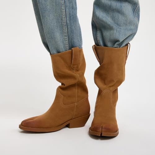 LACIKOSZ Womens Brown Tabi Foldable Mid Calf Boots - Thumbnail 2